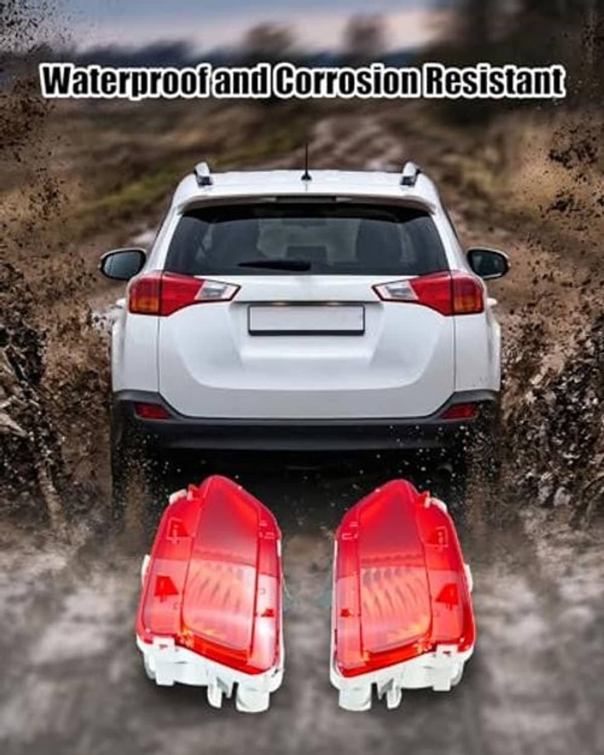 Two red rear reflector lamps with white housings mounted on a vehicle rear