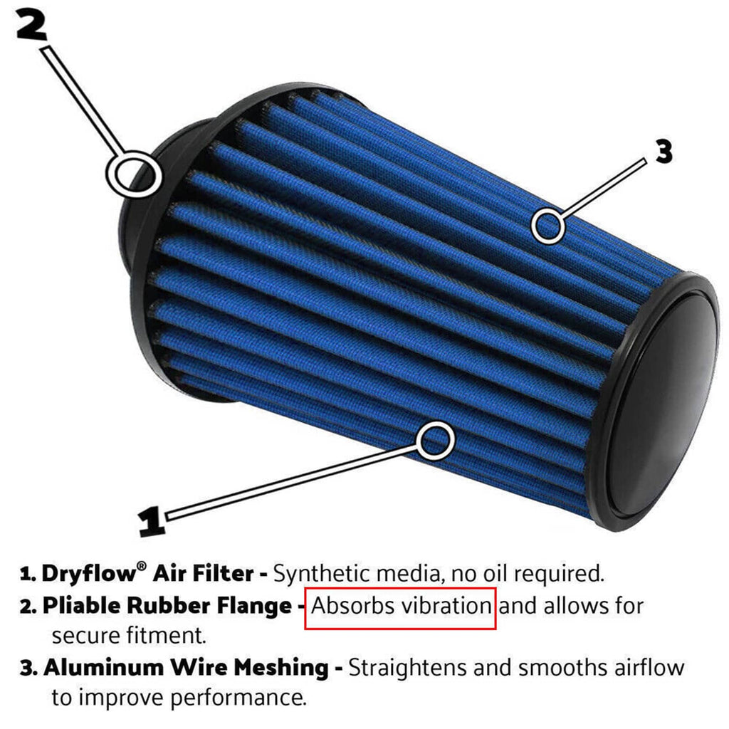 Blue pleated cone air filter with black end caps