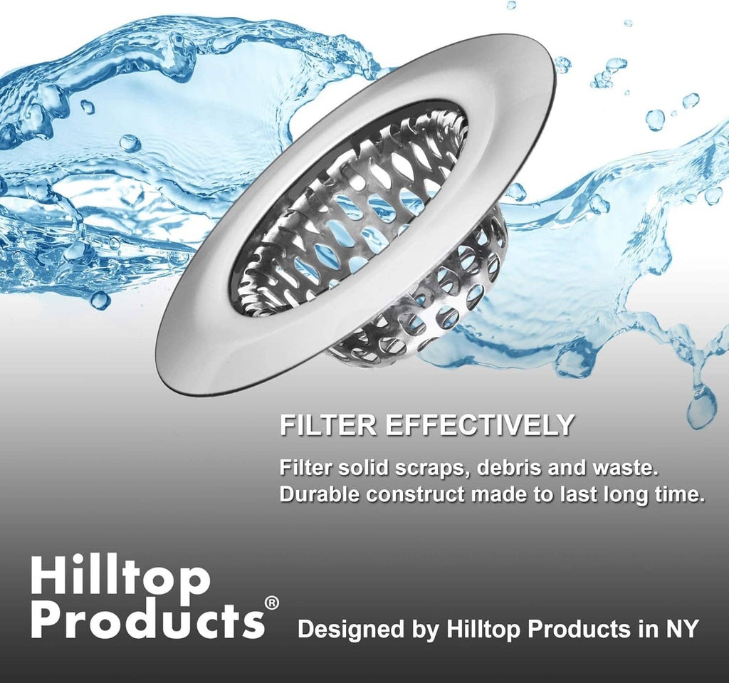 Stainless-steel sink strainer with perforated basket for filtering debris in water flow