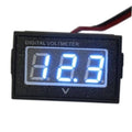 Digital voltmeter with blue LED LCD display and V symbol on a black case