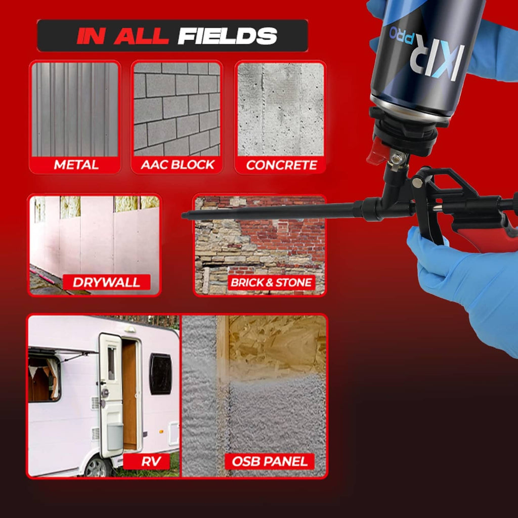 Foam spray gun with canister and trigger, dispensing insulation foam