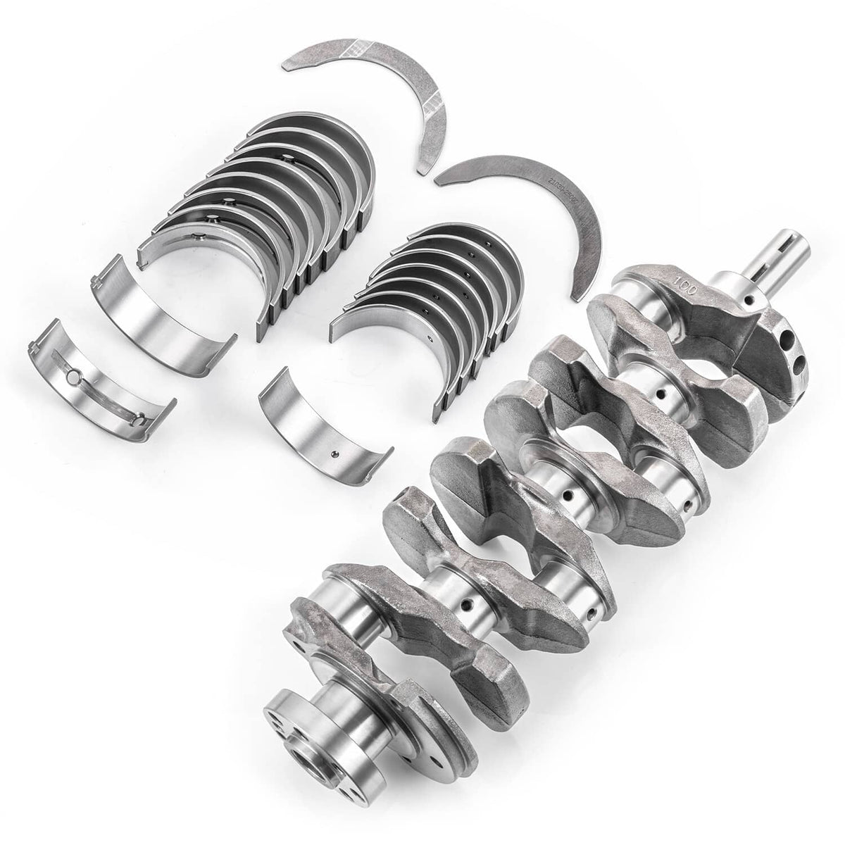 Engine crankshaft with bearing journals and separate crank bearing inserts