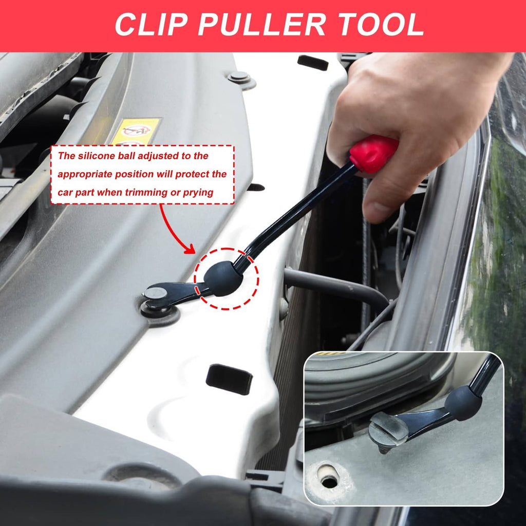 Clip puller tool with black silicone tip for removing vehicle trim clips