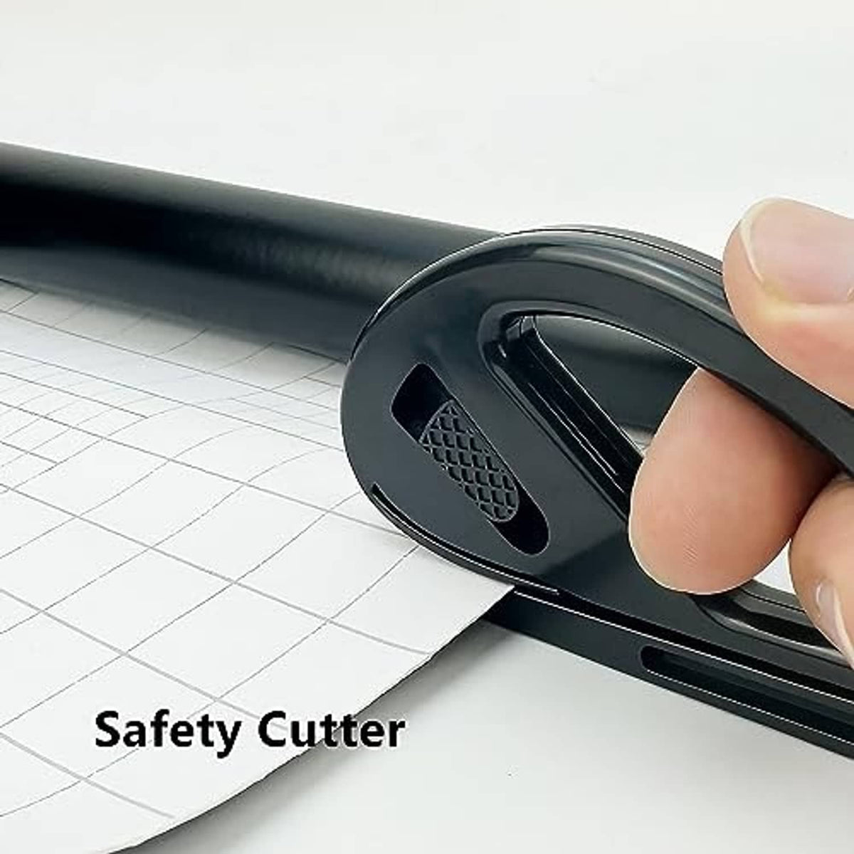 Safety cutter tool with curved handle for precise trimming of window film edges