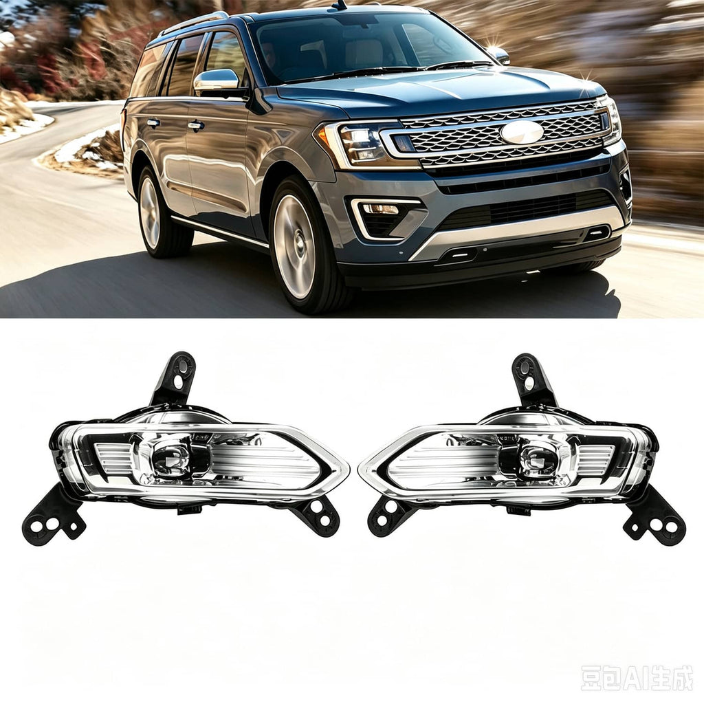 Pair of chrome-clear fog lights with black mounting brackets, left and right