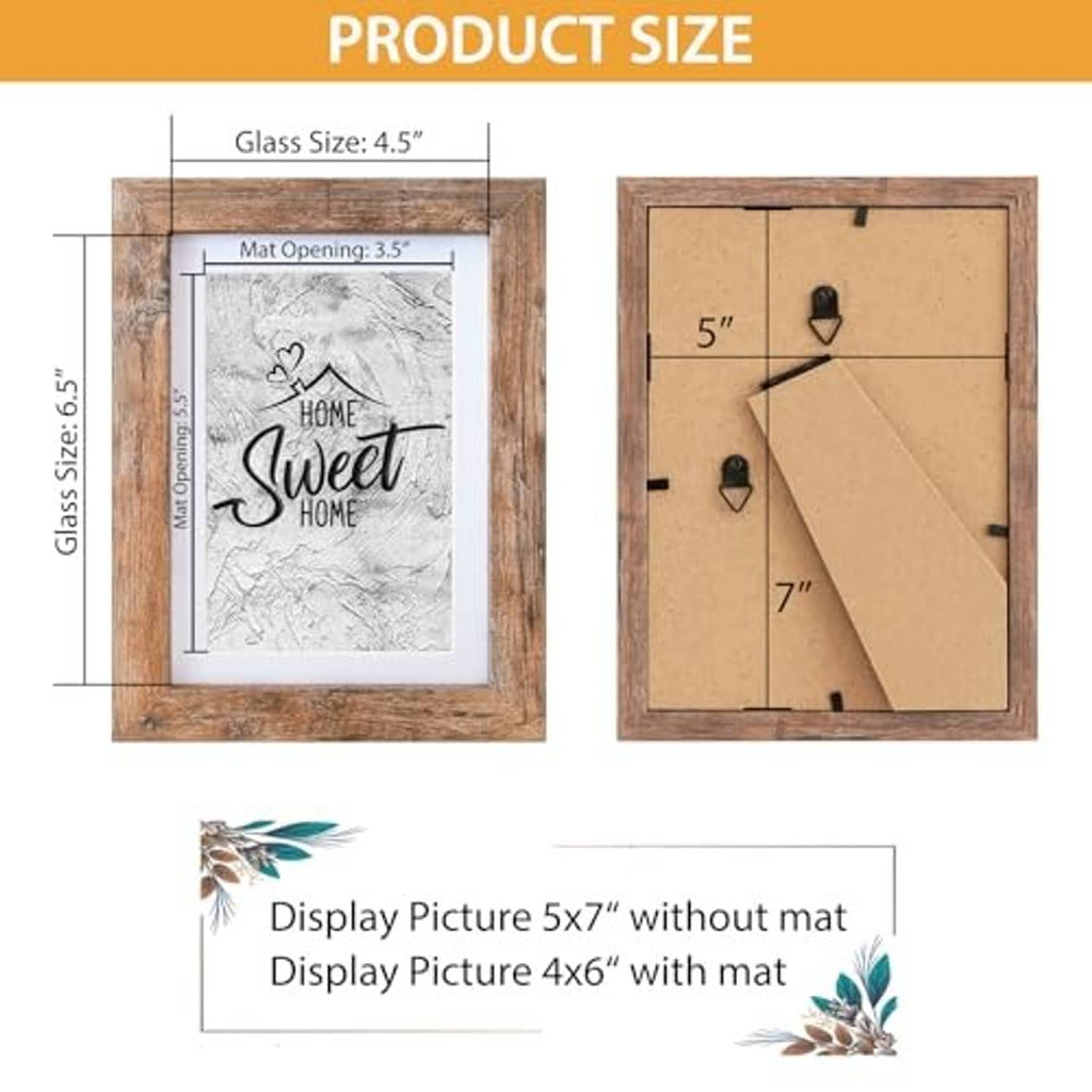 Rustic brown wood photo frame with 4x6 mat opening and 5x7 outer size