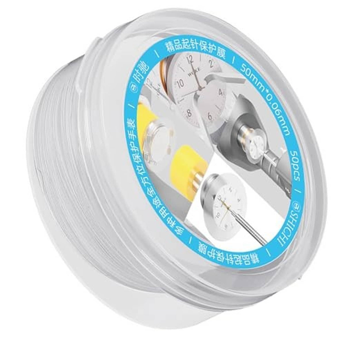 Pack of clear round watch dial case back pad protectors, stacked sheet discs