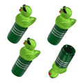 Green duck-shaped tire valve stem cap set, with ridged grip and red beak detail