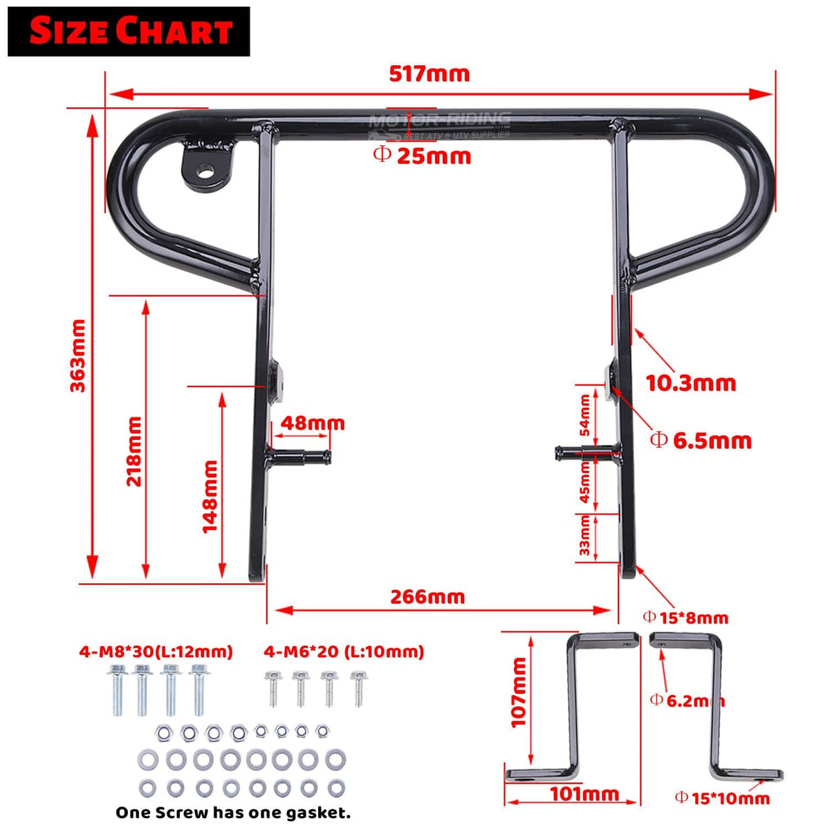 Black steel wide grab bar rear bumper dimensions diagram with mounting measurements