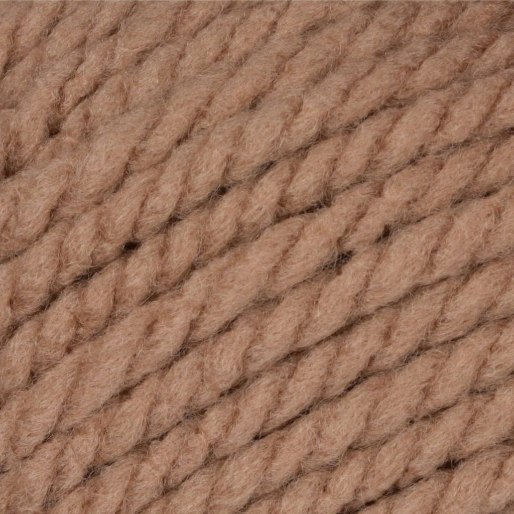 Taupe chunky yarn close-up with thick, twisted strands