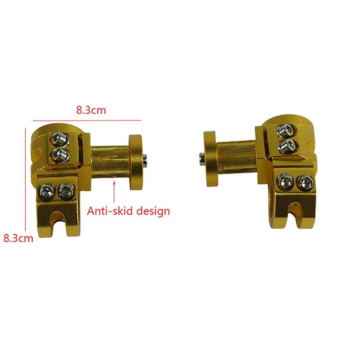 Gold handlebar clamp assembly showing anti-skid design and bolt points
