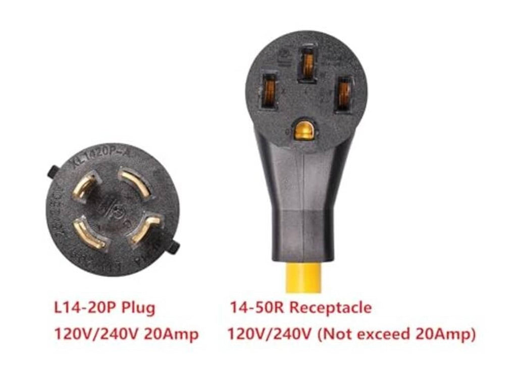 Twist-lock plug and receptacle adapter, showing 4-prong plug and 4-slot socket