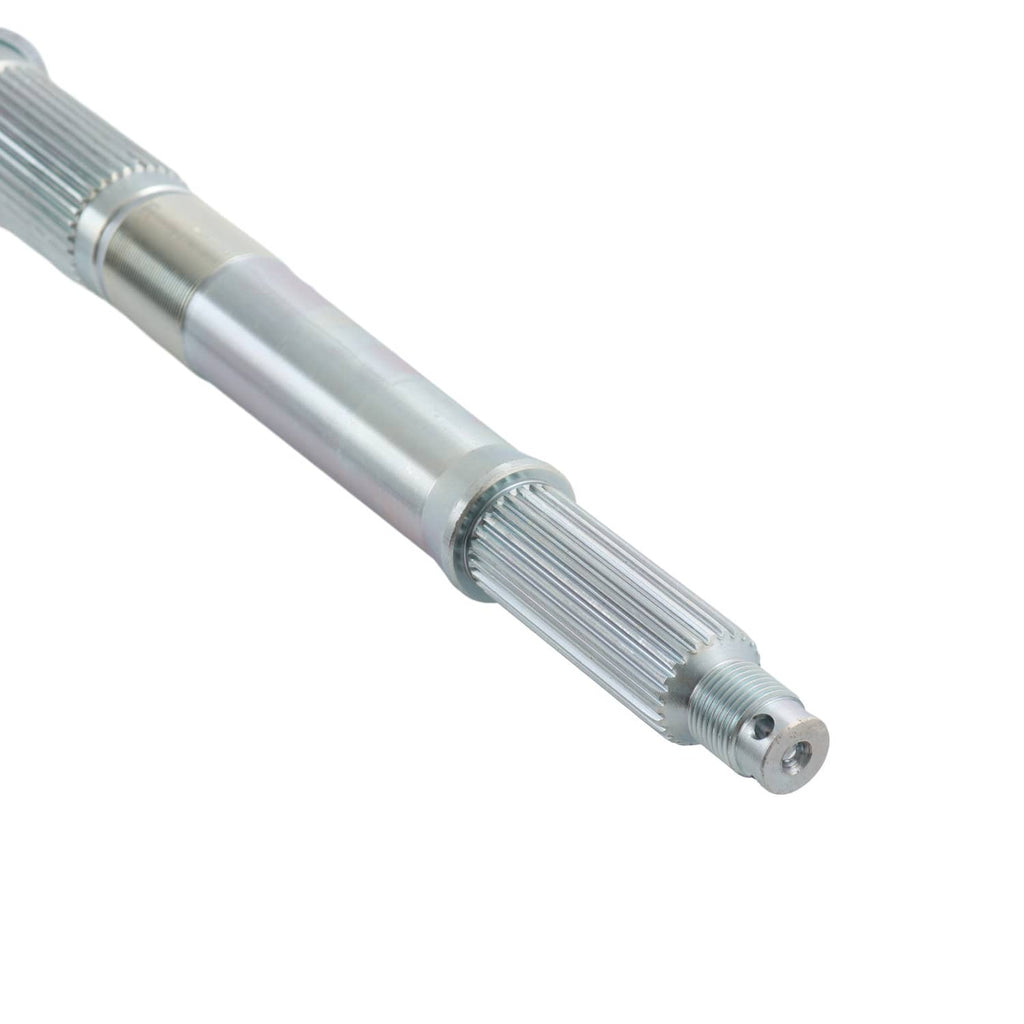 Close-up of rear axle shaft splines and end hardware