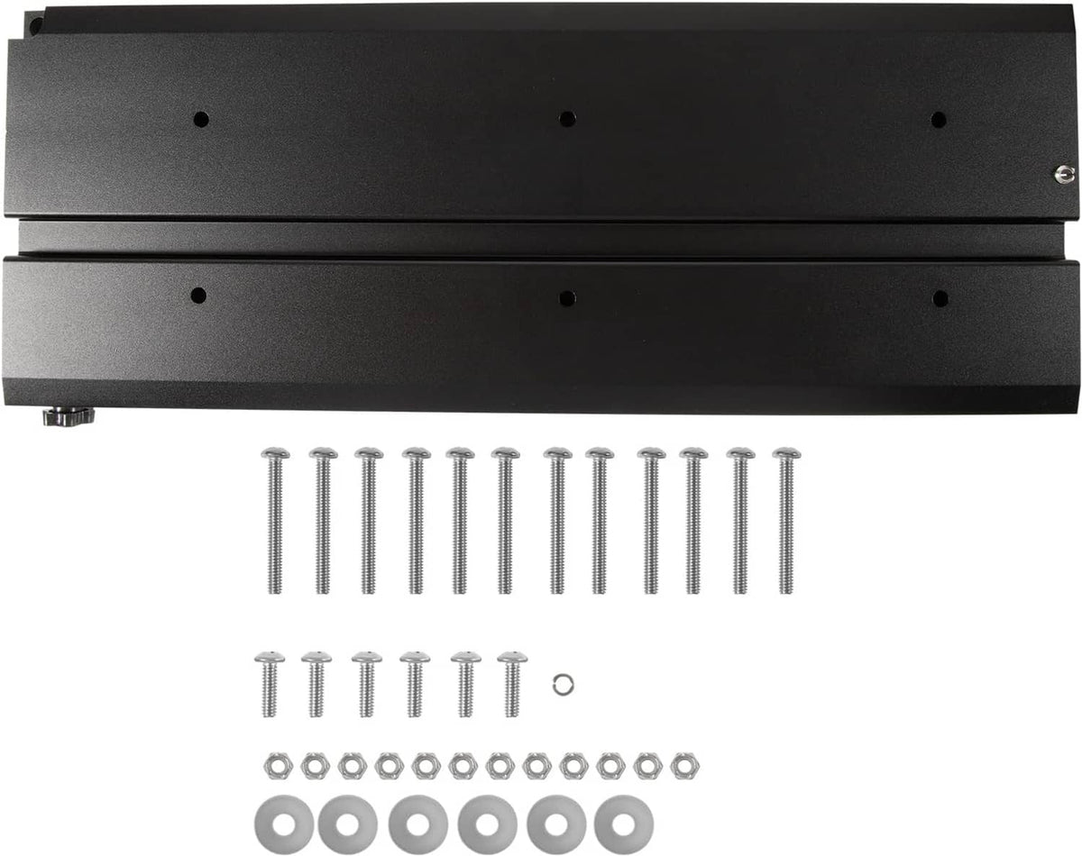 Black dual-plate quick release bracket with visible mounting holes and included screws