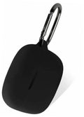 Black silicone carrying case with hinged lid and keyring loop for earbuds