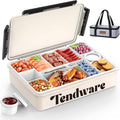 Cream insulated snack box with open lid and divided compartments, Tendware logo