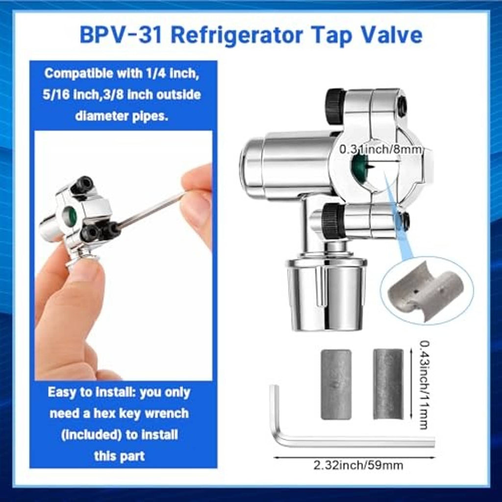 BPV-31 refrigerator tap valve with 1/4in SAE connection and included installation tools