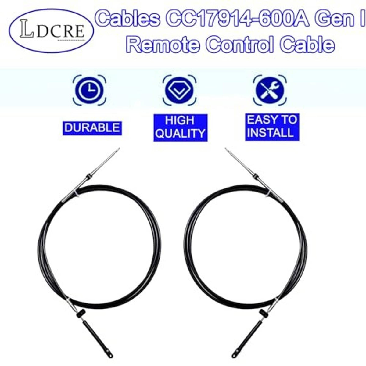 Two black boat remote control cables with end stops and adjustable rod terminals