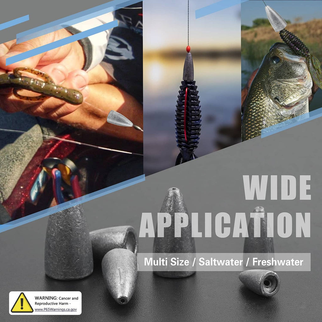 Bullet fishing sinkers for wide application with multi-size saltwater and freshwater use