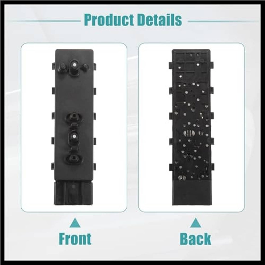 Black power seat switch control module with front and rear sides, pin board connector