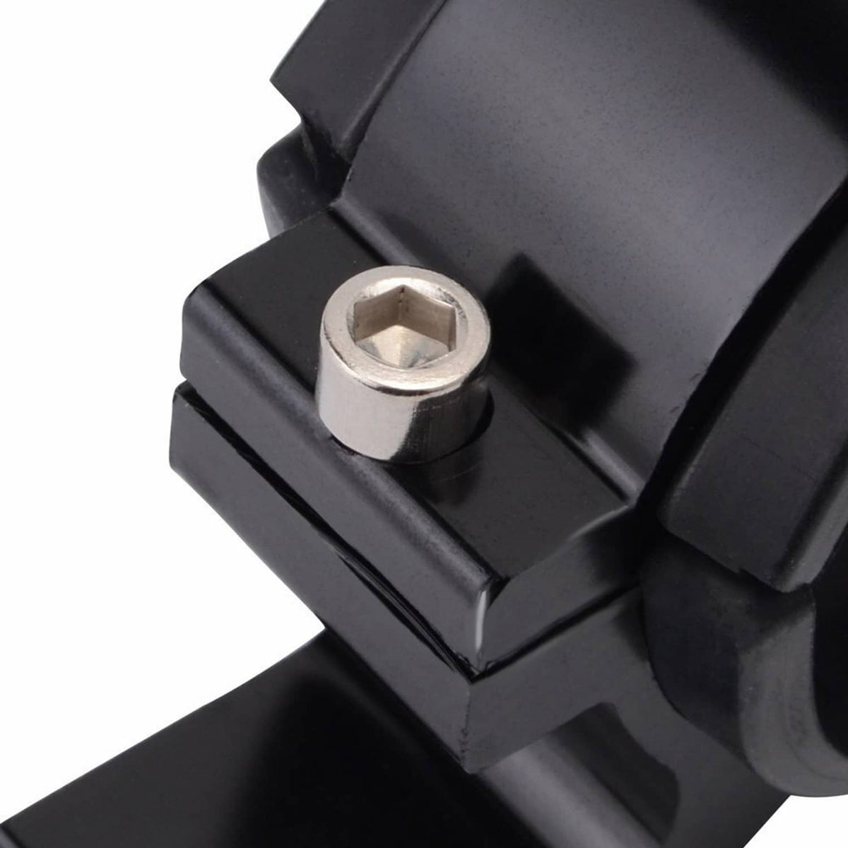 Universal 50mm fuel filter mounting bracket, close-up of hex bolt on black clamp