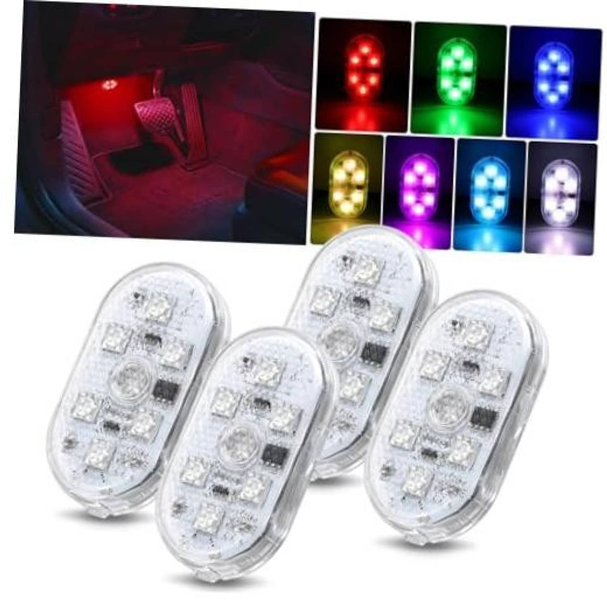 Set of four oval clear RGB LED interior lights with built-in LED clusters