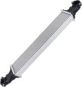 Turbo charge air intercooler with silver aluminum core and black plastic end tanks