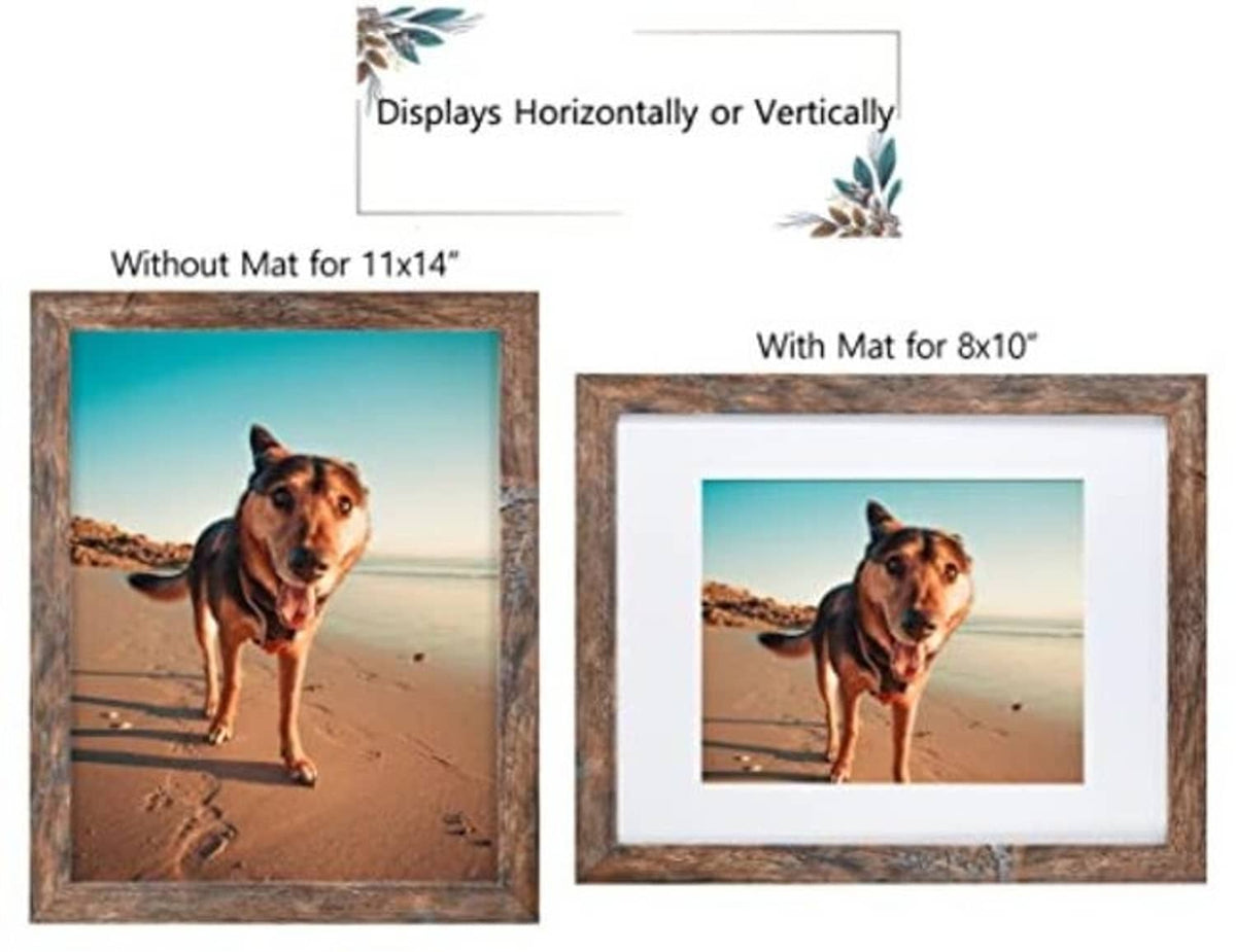 Rustic brown 11x14 frame with white mat, mounts horizontal or vertical