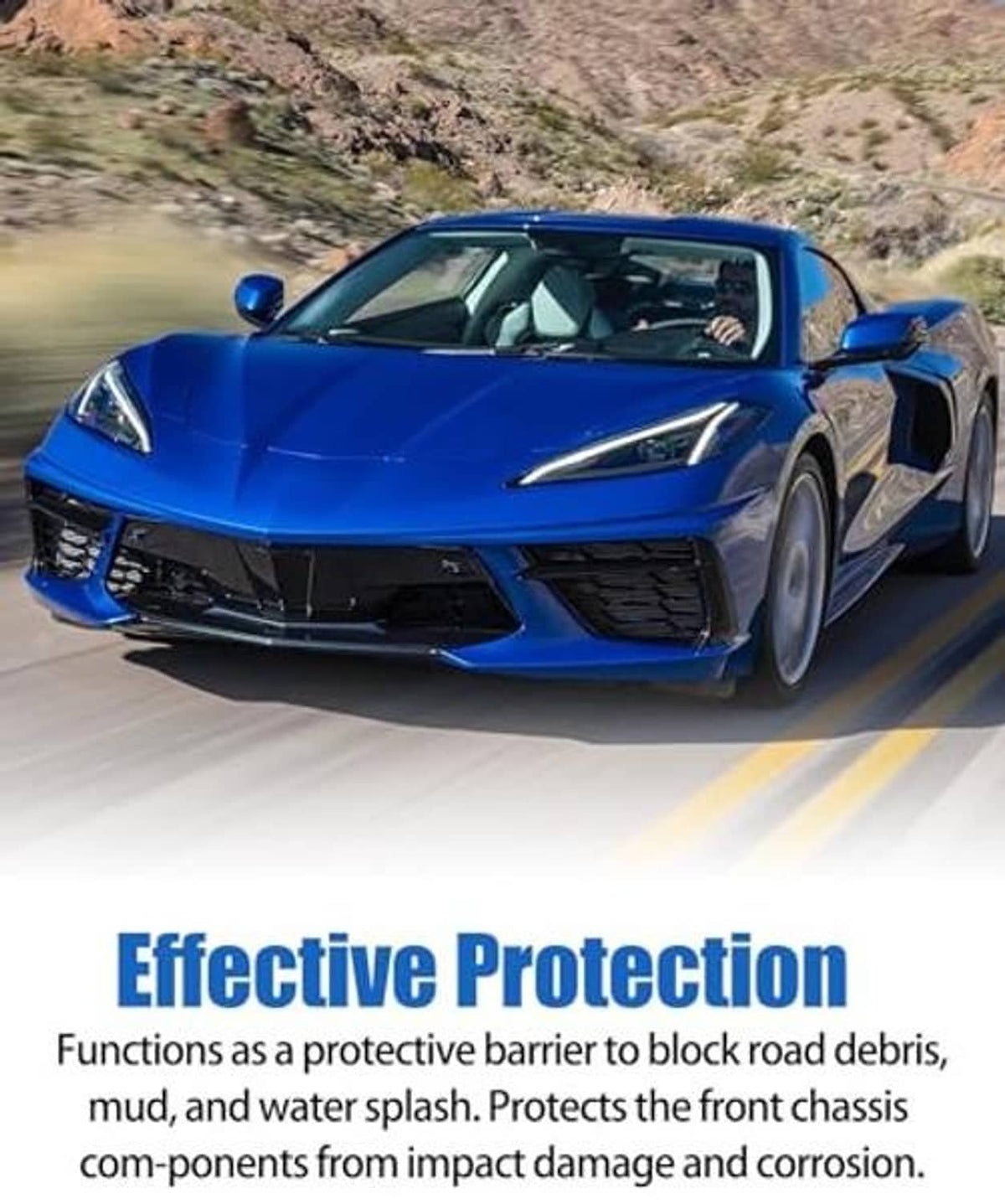 Mounted silver front bumper air deflector shield with metal mounting points