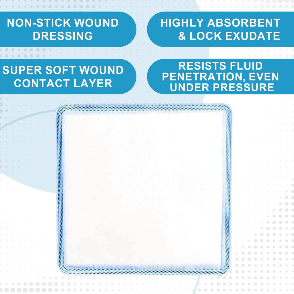 Square non-stick wound dressing pad, super soft contact layer with blue border
