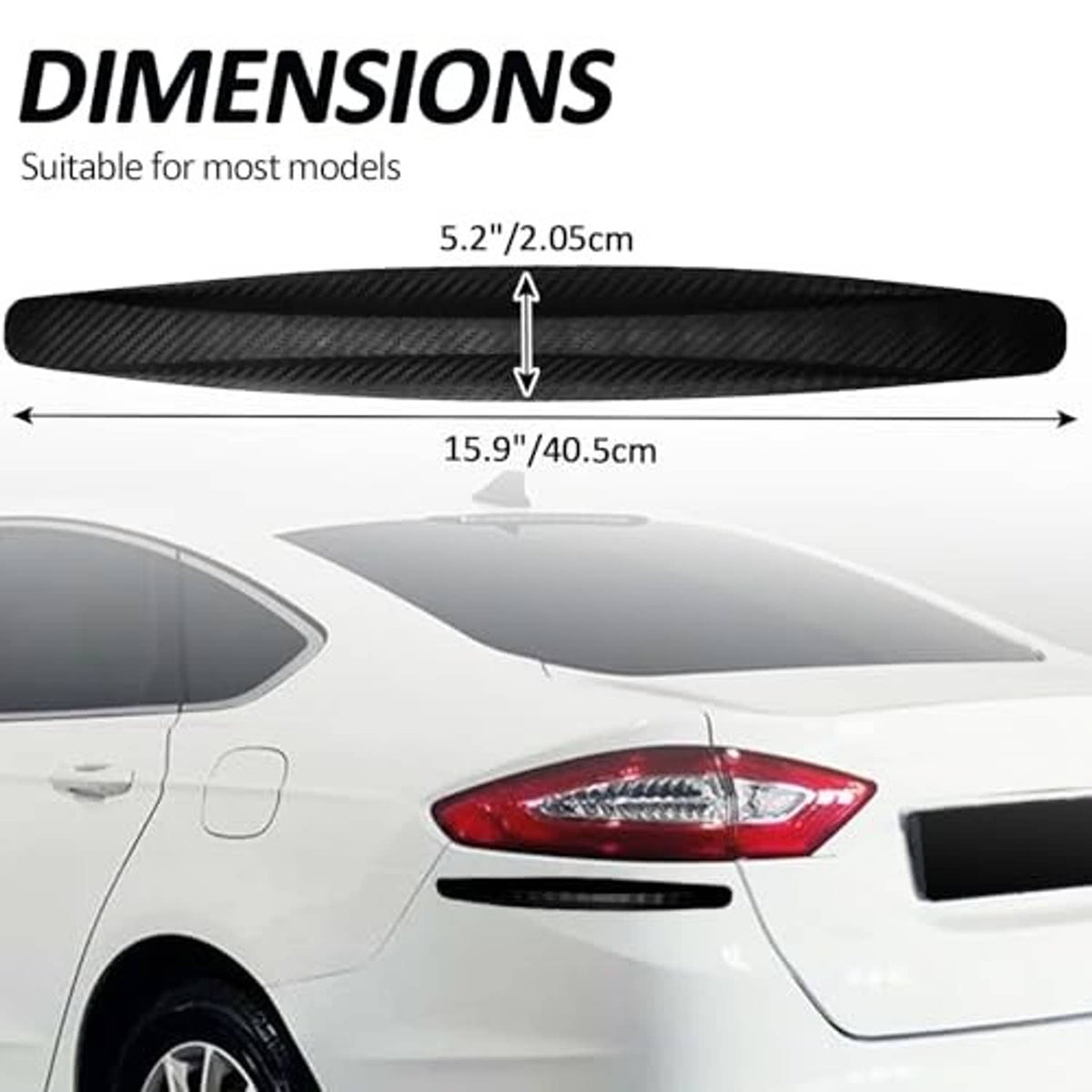 Black carbon-fiber bumper guard strip with length and width measurement