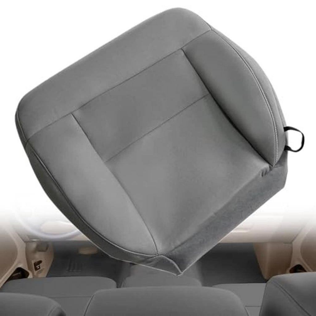 Gray cloth front driver seat cushion cover, curved back with center panel
