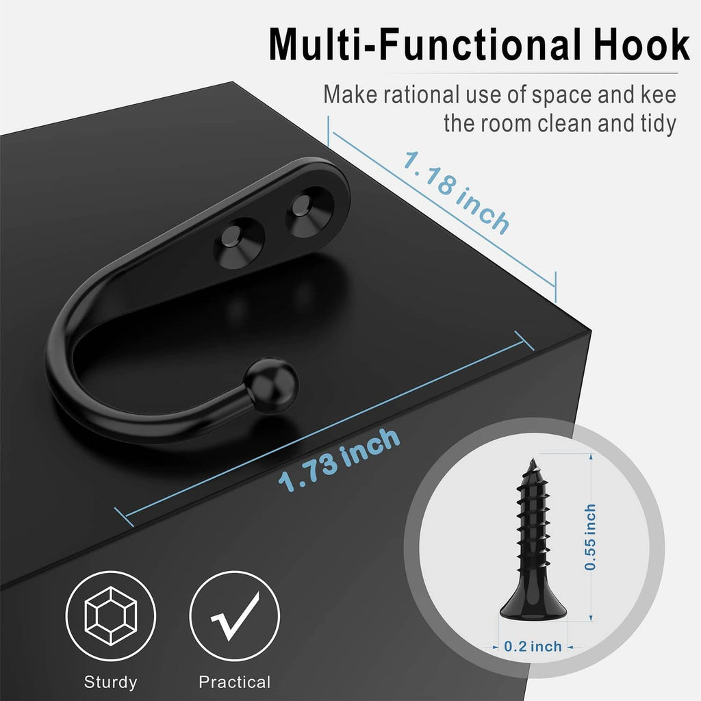 Black multi-function wall hook with double-prong curved design