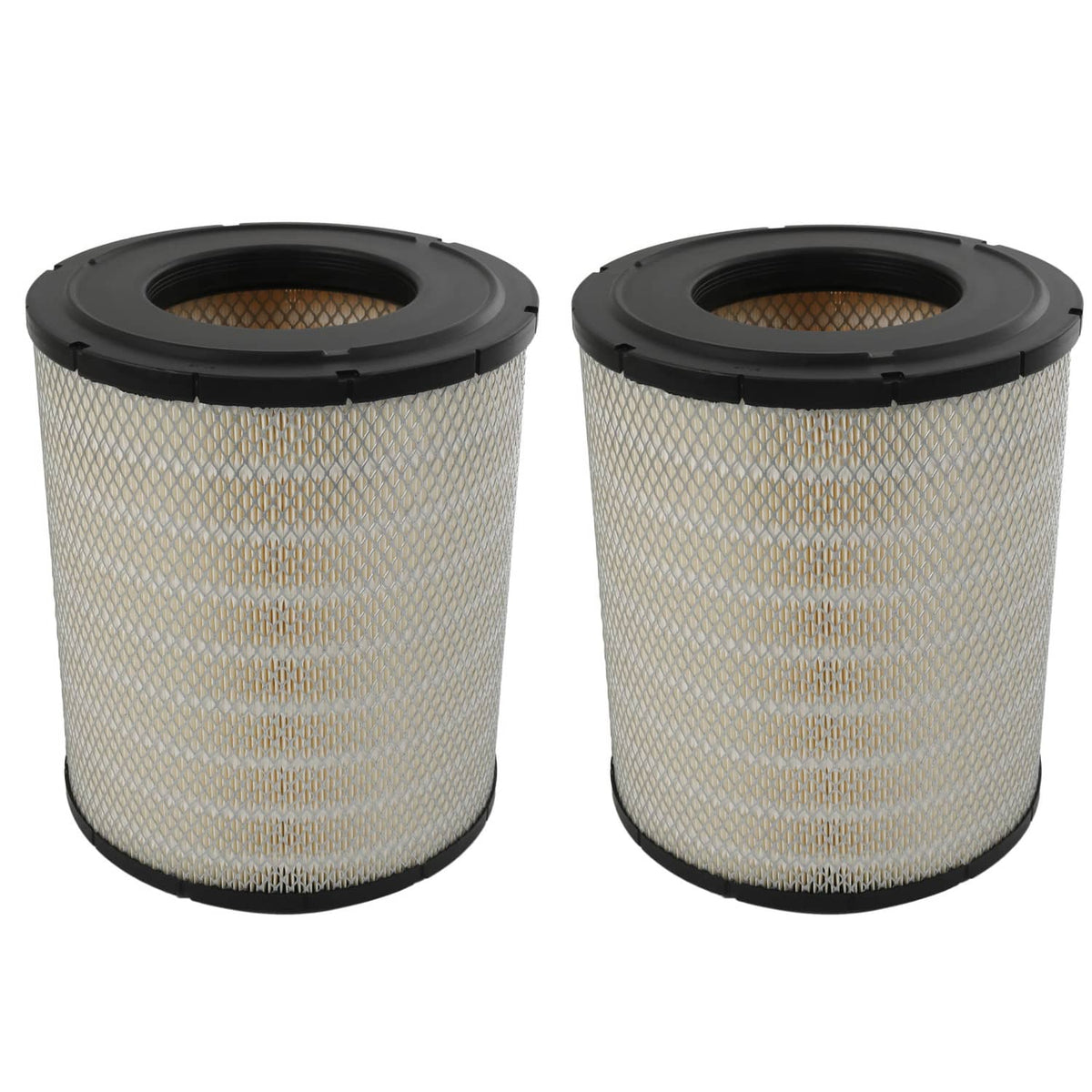 Cylindrical air filter with pleated media and black end caps, RS3518