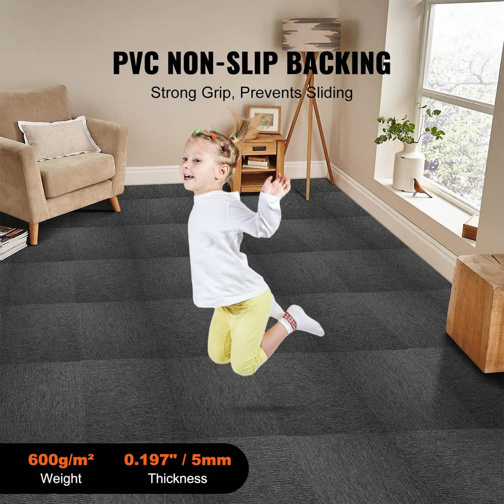 Dark gray carpet tile flooring with non-slip surface visible across a room area