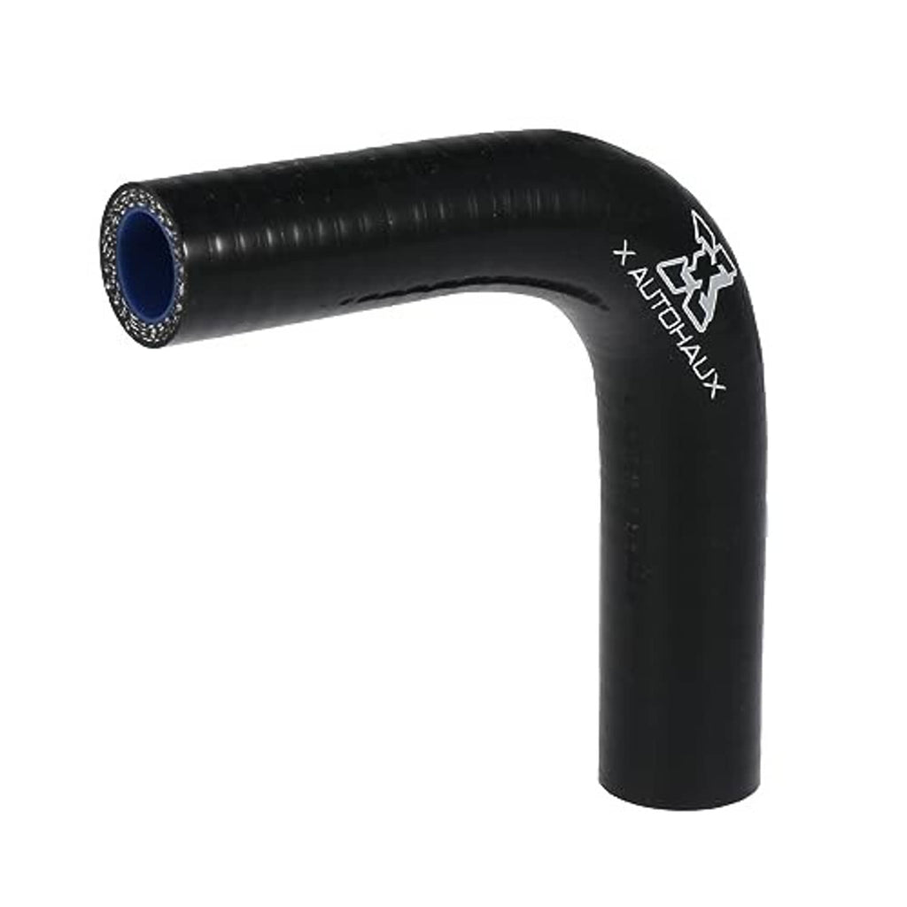90-degree elbow hose reducer, black rubber tube with blue inner opening