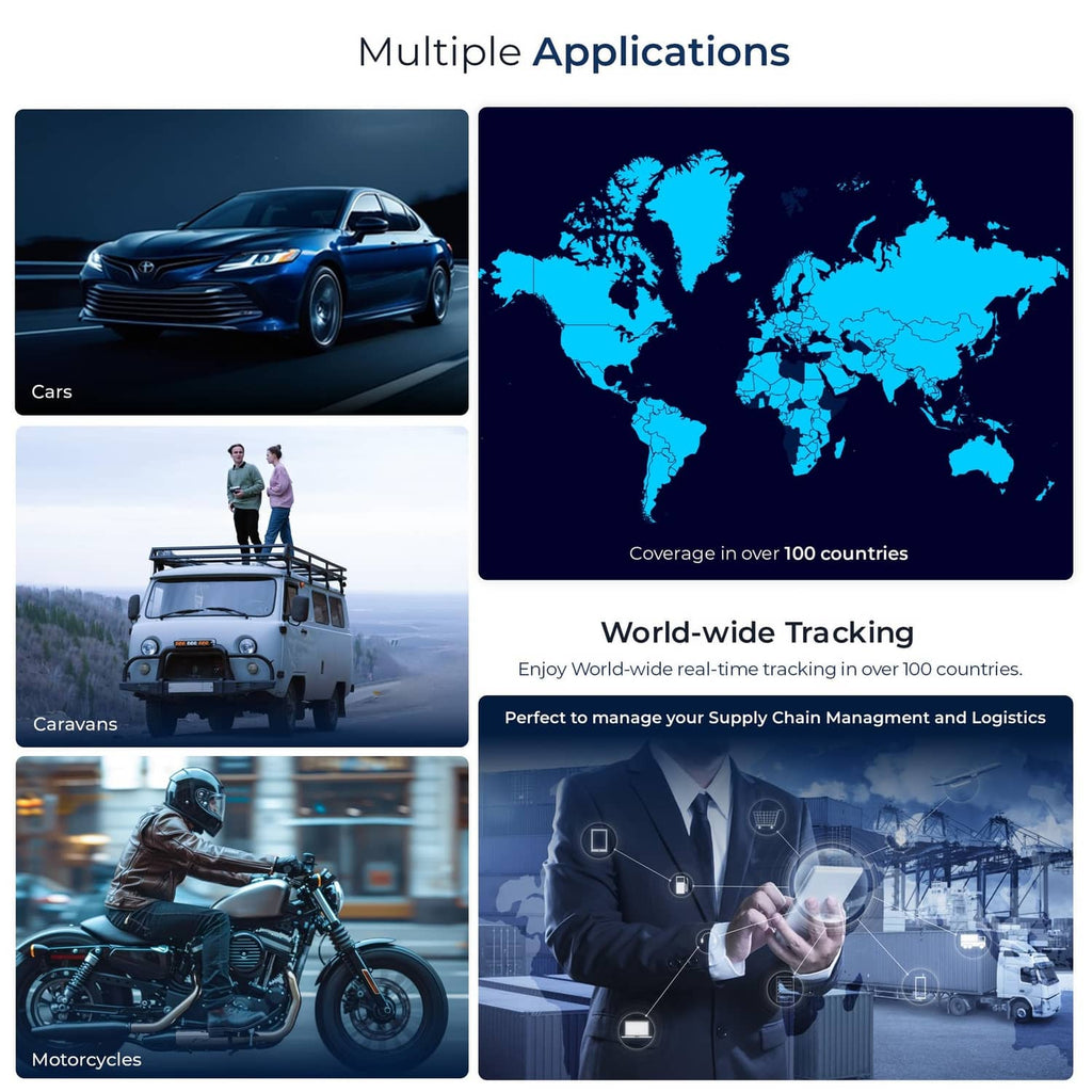 GPS tracker use for cars, caravans, and motorcycles with world coverage map