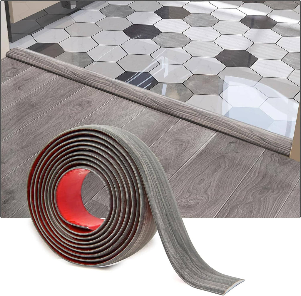 Gray self-adhesive vinyl floor transition strip roll with red backing liner