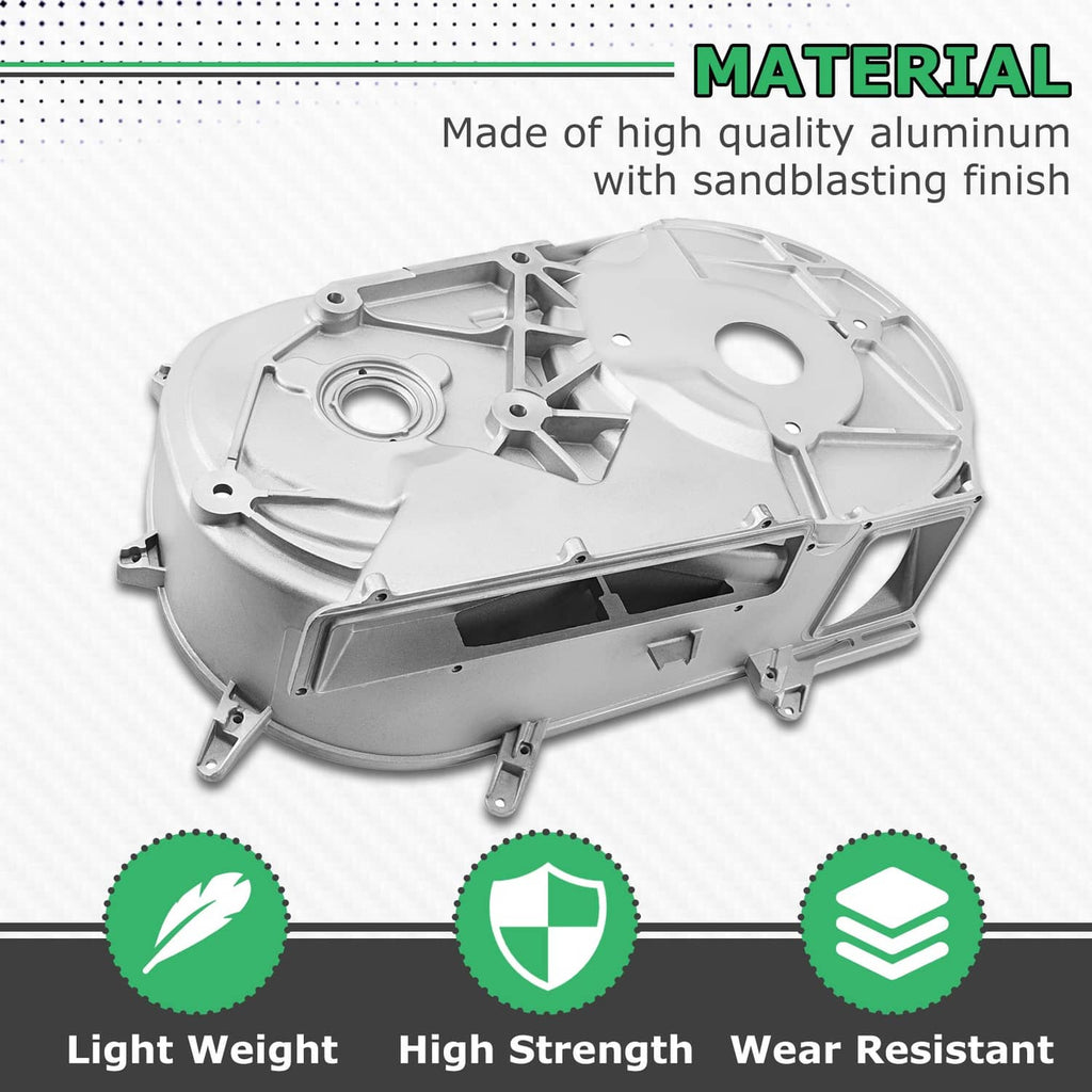 Light gray aluminum inner clutch cover with integrated ribs and circular access holes