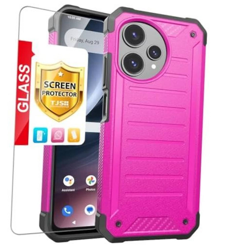 Pink rugged phone case with triple camera cutout and raised edges