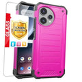 Pink rugged phone case with triple camera cutout and raised edges