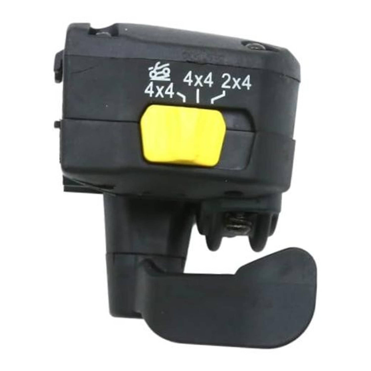Black thumb throttle control lever assembly with yellow 4x4 button and handle