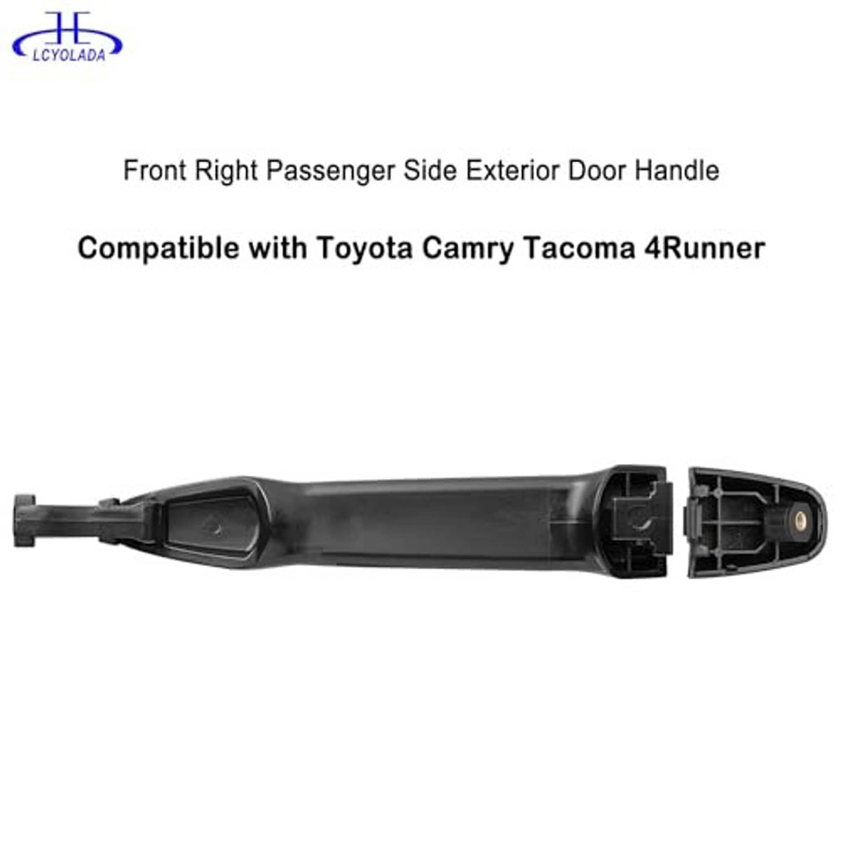 Front exterior door handle with inner mounting bracket and latch opening, black