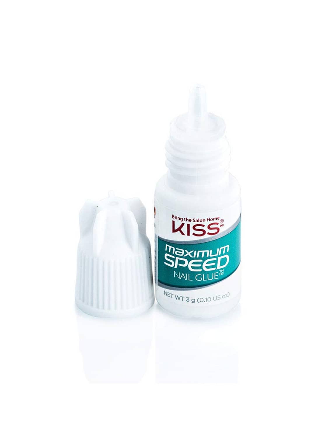 KISS Maximum Speed nail glue bottle with matching cap, plus open applicator
