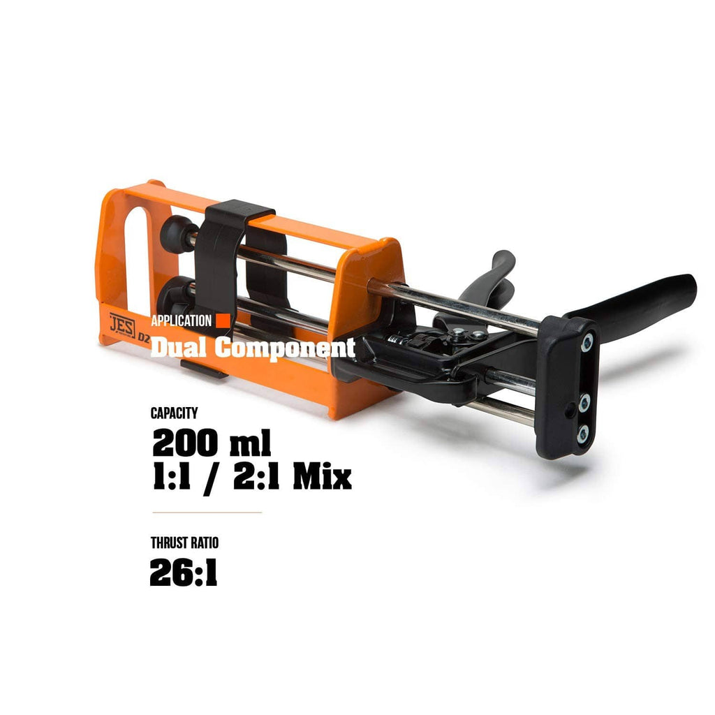 Dual component applicator gun, 200 ml, 1:1 to 2:1 mix, 26:1 thrust ratio