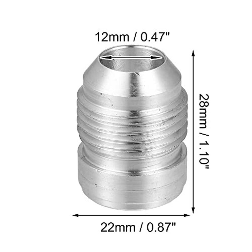 Aluminum weld-on bung hose adapter with threaded end; approx 22mm wide, 28mm tall.