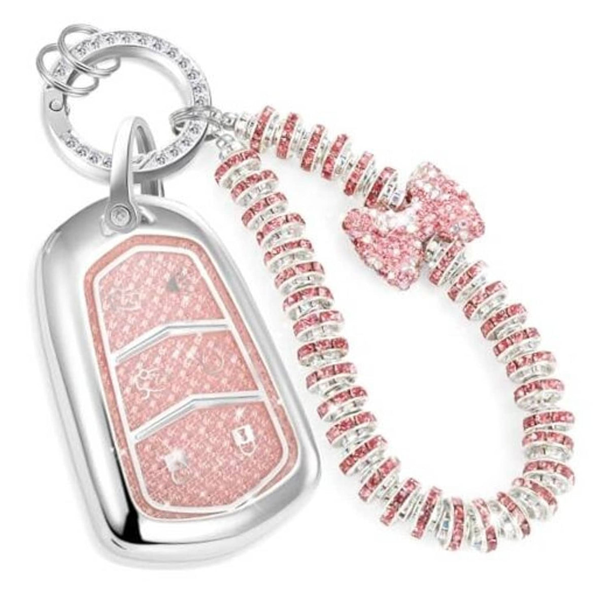 Pink glitter key fob cover with rhinestone wristlet and split key ring