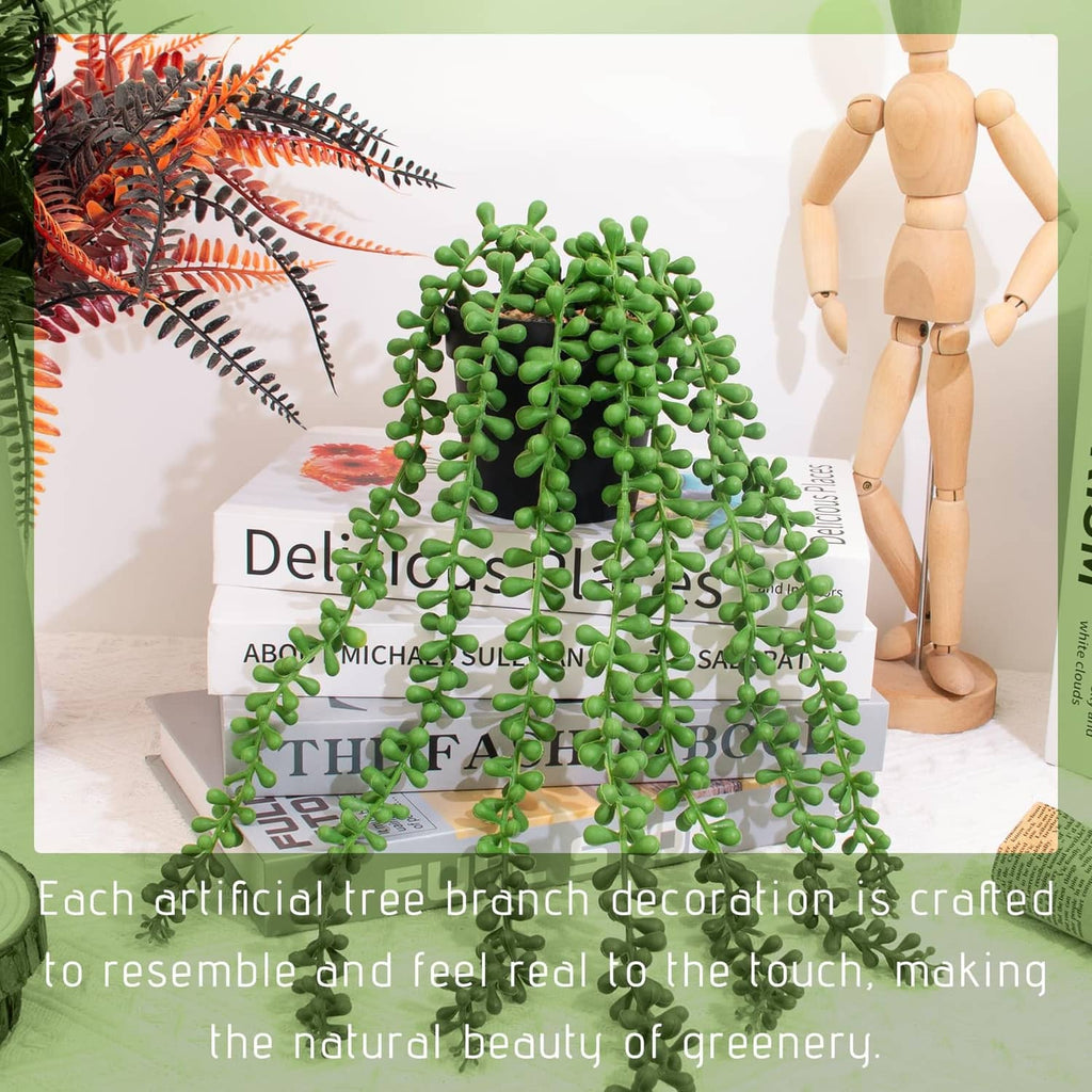 Artificial string of pearls plant with dense green bead-like vine in small pot