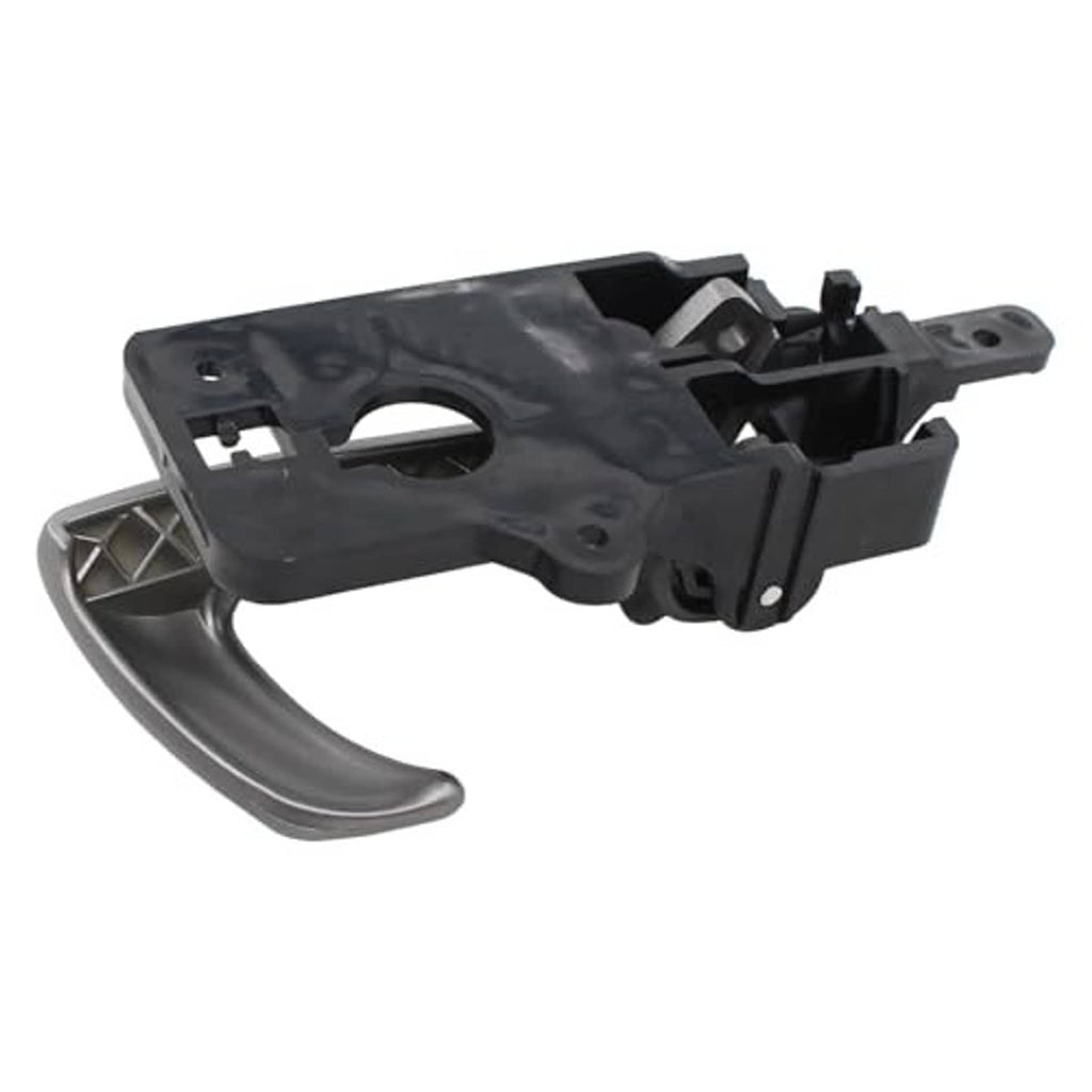 Gray interior door handle with black bracket mechanism and mounting holes.