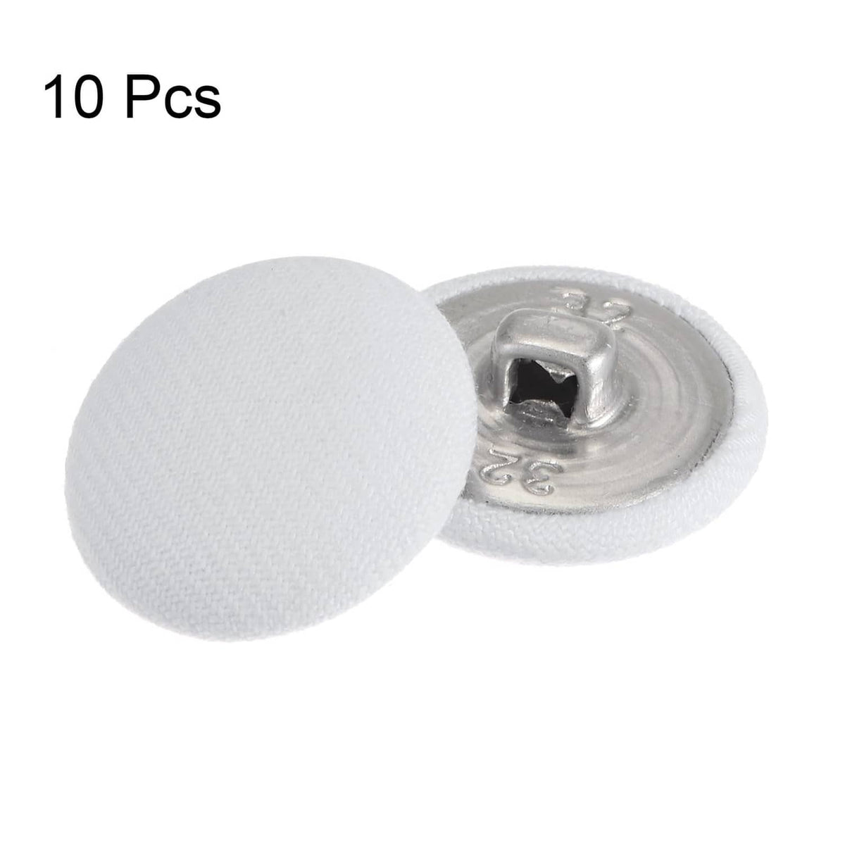White fabric-covered round button with metal shank and cross slit, 20mm